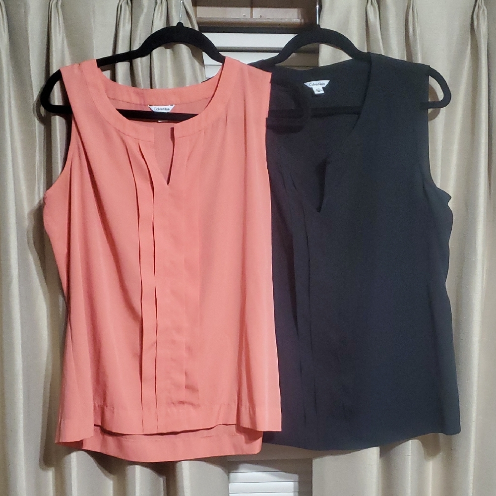 Calvin Klein Coral and Black Sleeveless Blouse Duo